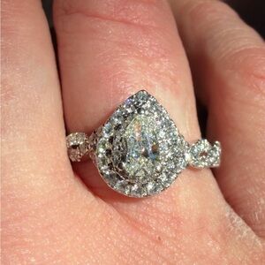14K White Gold NEIL LANE Pear Cut Diamond Double Halo Twist Engagement Ring